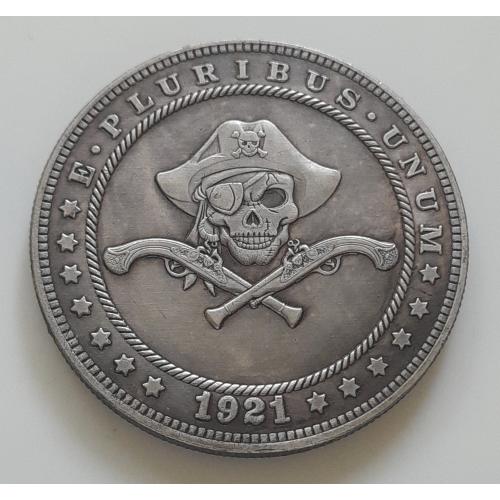 Доллар США 1921 г. Череп-пират. Hobo nickel 
