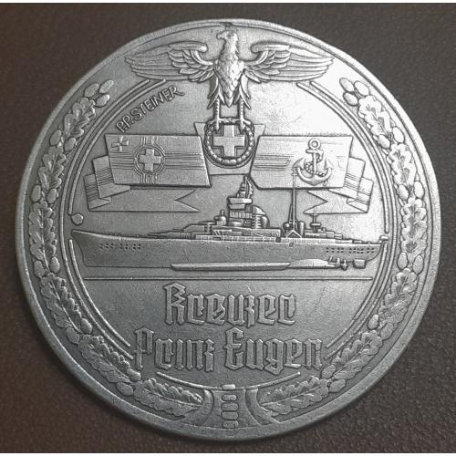 Настольная медаль ТРЕТИЙ РЕЙХ, ВТОРАЯ МИРОВАЯ ВОЙНА 1939-1945 год Боевой корабль (50 мм), копия.