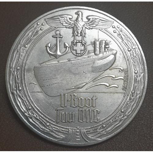 Настольная медаль ТРЕТИЙ РЕЙХ, ВТОРАЯ МИРОВАЯ ВОЙНА 1939-1945 год Подводная лодка (50 мм), копия.