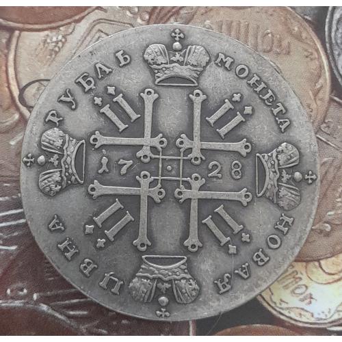 Россия  1 рубль 1728 г.  Посеребренная копия.