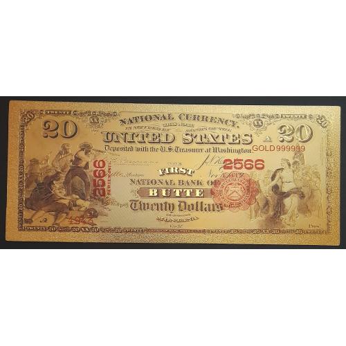 Золотая банкнота 20 долларов США