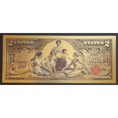 Золотая банкнота Два доллара США