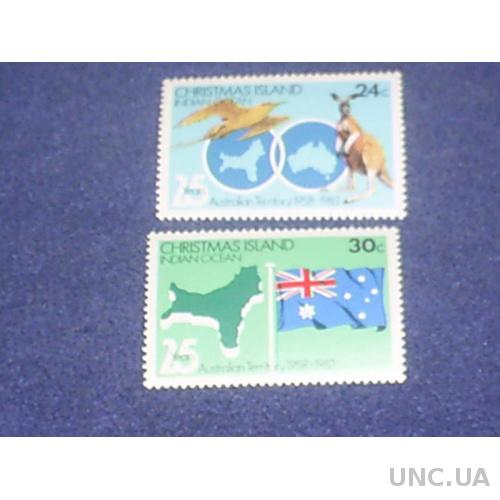 Остров Рождества**-1983 г.-Птица, кенгуру, карта, флаг Австралии