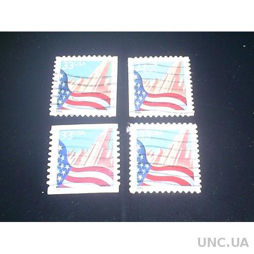 США-1999 г.-Небоскреб и флаг, стандарт, разновидности по зубцов. (одиночка)