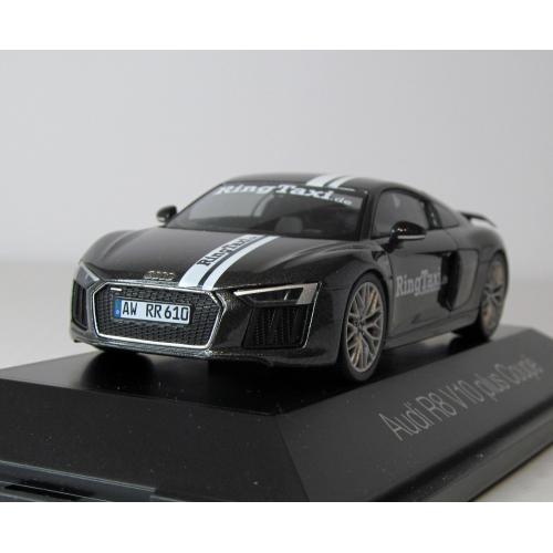 Audi R8 V10 Plus Coupe, Ring Taxi, Herpa. 1:43 коробка и бокс. Ауди R8 V10 + Купе Herpa.