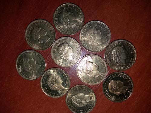 Набор монет 5 раппенов - Швейцария  года подряд с 1981 по 1990 гг. - 10 монет.