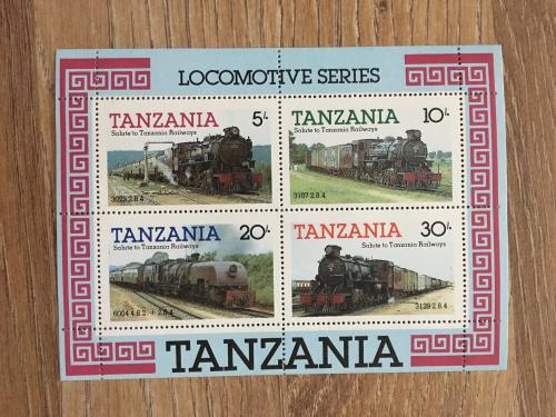 Лист марок Поезда Танзания