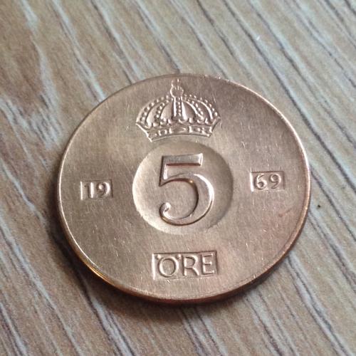 Монета 5 оре 1969 Швеция