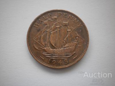 Монета Англия 1945 г. пол-пенни 