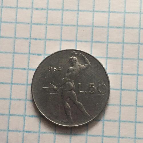 Монета Италия 50 лир 1964