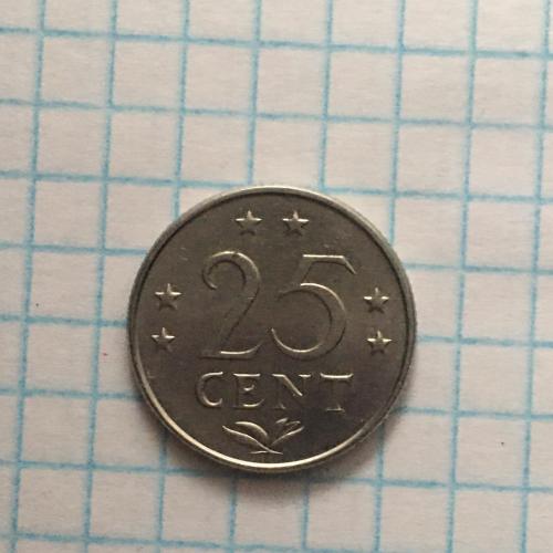 Монета Нидерландские Антильские острова 25 центов, 1975