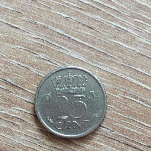 Монета  Нидерланды 25 центов 1951 год