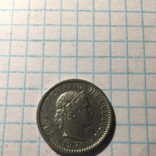 Монета Швейцария 20 раппен 1970 год