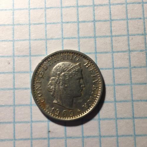 Монета Швейцария 20 раппенов 1969