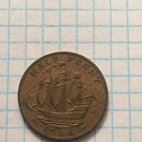 Монета Великобритания Пол пенни 1966 г