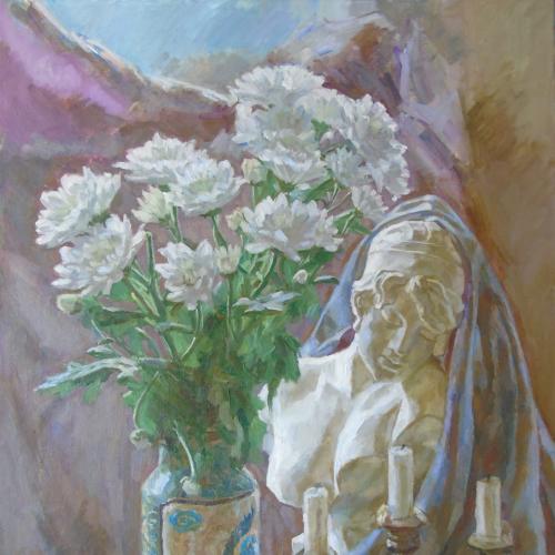 Картина "Натюрморт с хризантемами."Кулагина А.