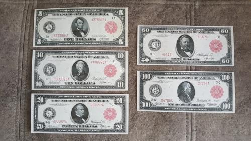 Качественные КОПИИ банкнот США Federal Reserve c В/З 1914 год. (Красный S/N) супер скидки!!!