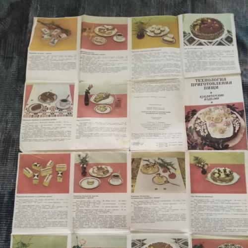 Буклет-раскладушка "Технология приготовления пищи". "Кондитерские изделия" 1980 г. 