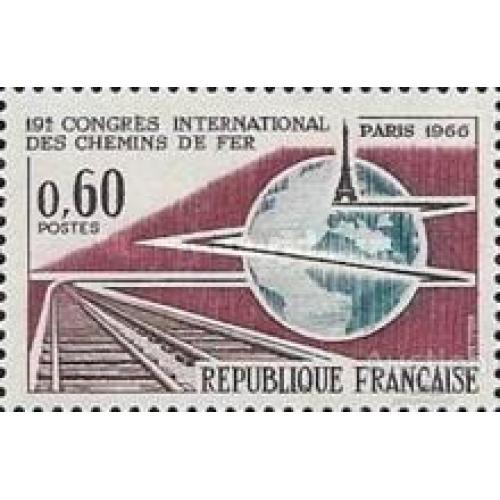 Франция 1966 MNH Транспорт Поезда Ж/Д Локомотивы 19-й Международный железнодорожный конгресс