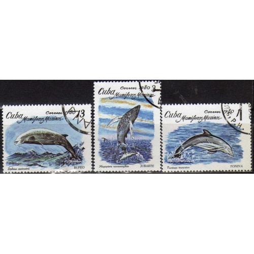 Куба Фауна Морские обитатели Рыбы Киты Касатки Дельфины 1980 Серия