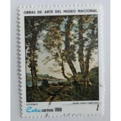 Куба 1980 марка картины живопись Дубы Henri-Joseph Harpignies`Oaks`