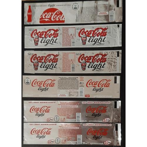 Етикетки Coca- Cola light 6 шт. Об'єм - 0,5 л.