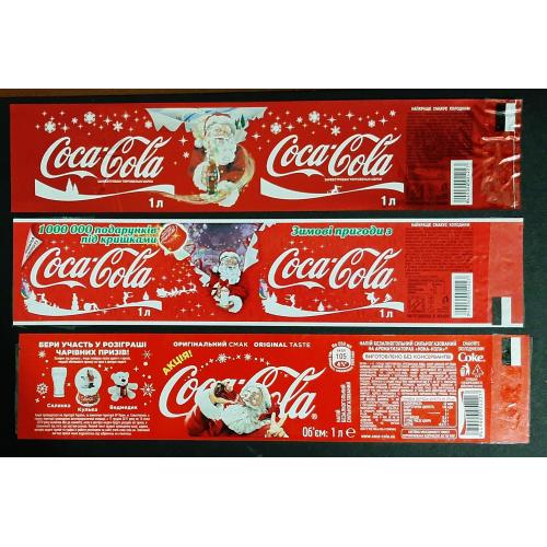 Этикетки Coca- Cola Новогодние 3 шт. Обьем 1л 