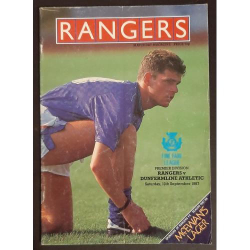 Програмка Рейнджерс- Данфермлін Атлетік Шотландія 12.09.1987