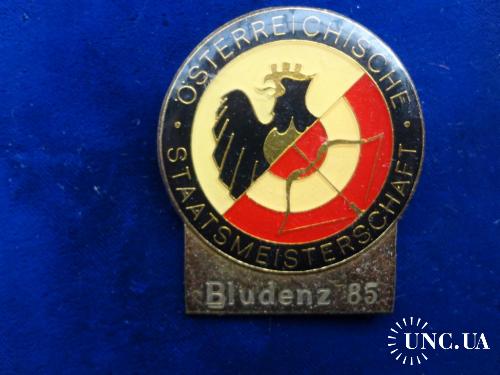 Австрия стрелковый значек 1985 в г. Блуденц, эмаль с позолотой