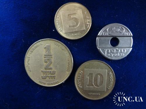 Израиль 1/2 шекель, 5 и 10 агорот 1995 и телефонный жетон, 4 шт.