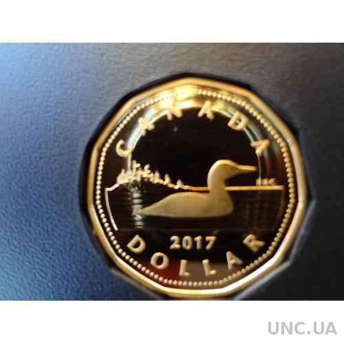 Канада 1 доллар 2017 утка "Луни" серебро позолота Пруф