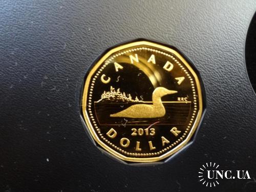 Канада 1 доллар ’’Луни’’ 2013 полярная утка - черноклювая гагара. серебро, позолота Пруф