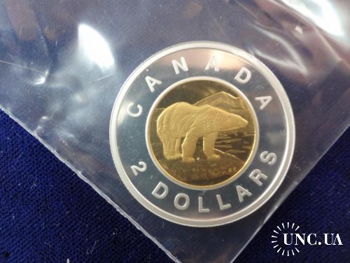 Канада 2 доллара 2019 Полярный медведь. Серебро 9 гр. Пруф из набора