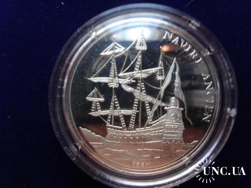 Конго 500 франков серебро 1991 Морские открытия - старинный парусник. Пруф