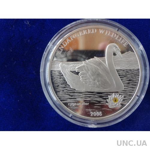 Монголия 500 тугриков серебро 2006 Лебедь кристалл