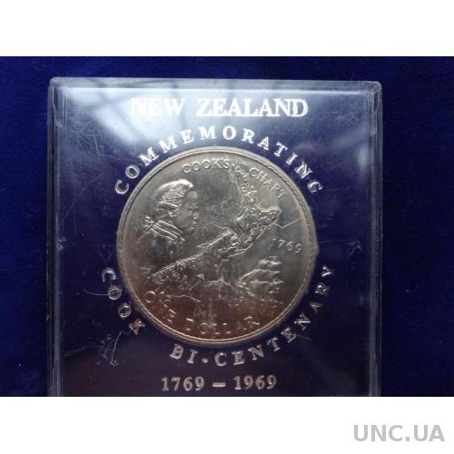 Новая Зеландия 1 доллар 1969 200 лет открытия островов в 1769 г. Джеймс Кук