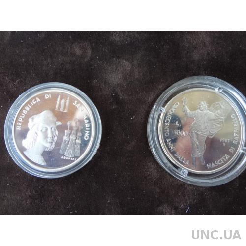 Сан-Марино 1000 и 500 лир серебро 1983 Рафаэль Санти набор