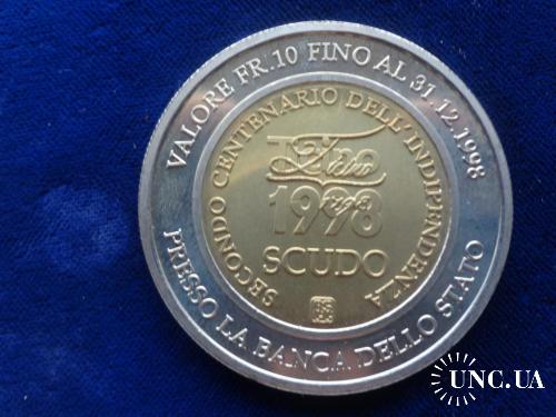 Швейцария 1 скудо (10 франков) 1998 валюта кантона Тичино