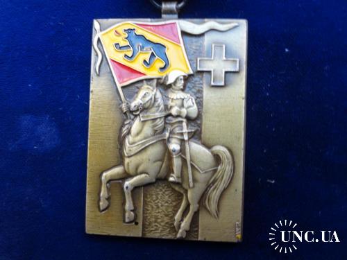 Швейцария медаль 1974 кантон Берн. Всадник со знаменем кантона