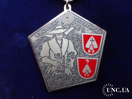 Швейцария медаль 1988 кантон Шаффхаузен, коммуна Вильхинген. Женщина с розами в винограде