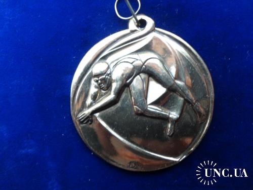 Швейцария спортивная медаль на ленту. Плаванье. позолота, 57 мм.