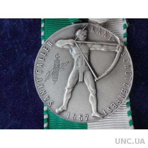 Швейцария стрелковая медаль 1957 кантон Санкт-Галлен  Стрелок с лука