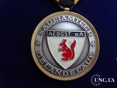 Швейцария стрелковая медаль 1965 кантон Цюрих, г. Аугст на Альбисе. Герб