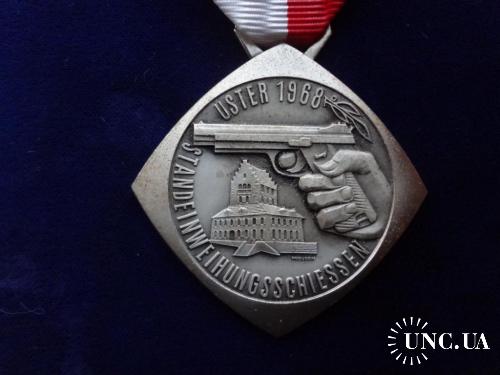 Швейцария стрелковая медаль 1968 кантон  г. Устер. Пистолет