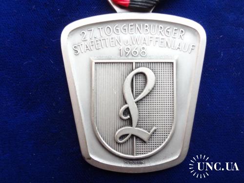 Швейцария стрелковая медаль 1968 кантон Санкт-Галлен, коммуна Лихтенштейг."Ваффенлауф"