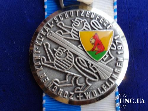 Швейцария  стрелковая медаль 1971 кантон Цюрих, г. Вольфлинген. Львы