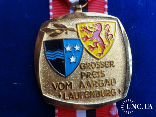 Швейцария стрелковая медаль 1973 кантон Аргау, г. Лауфенбург. Гербы