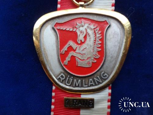 Швейцария стрелковая медаль 1973 кантон Цюрих, коммуна Рюмланг. Герб Единорог