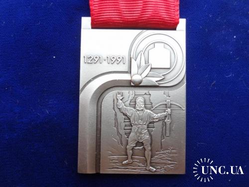 Швейцария стрелковая медаль 1991 конфедеративный турнир к 700-летию государства 1291 г. Арбалетчик