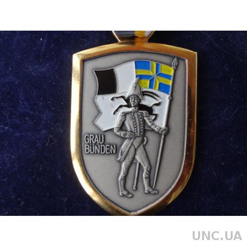 Швейцария стрелковая медаль 1991 Знаменоносец кантон Граубюнден  позолота